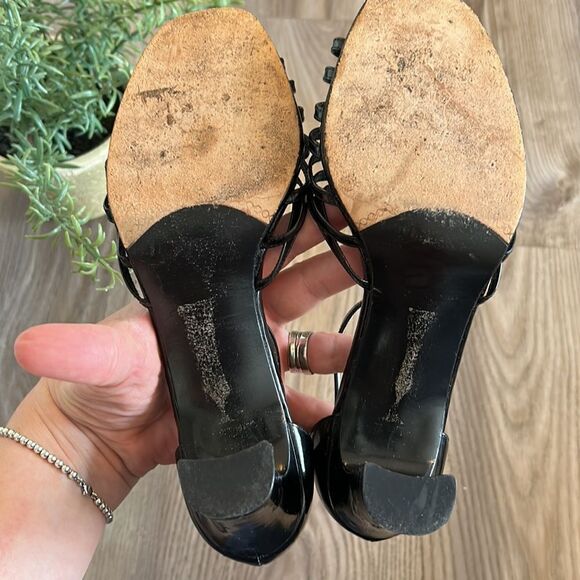 STUART WEITZMAN PATENT LEATHER STRAPPY SANDALS WITH HEEL SIZE 6 BLACK - Picture 9 of 9